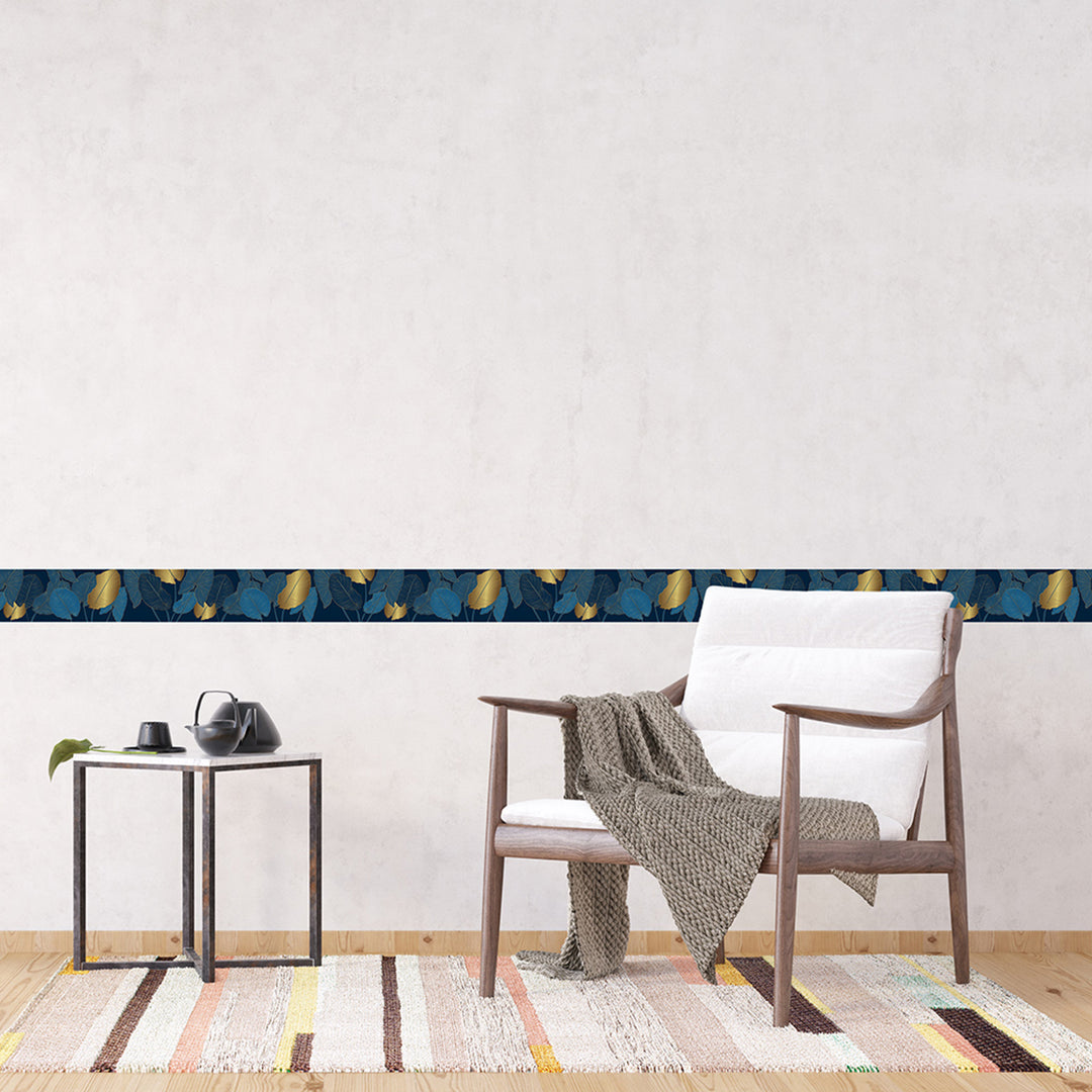 Самозалепващ фриз Сини листа 138/500 см