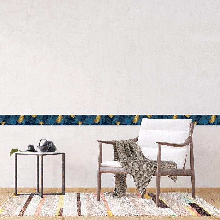 Самозалепващ фриз Сини листа 138/500 см