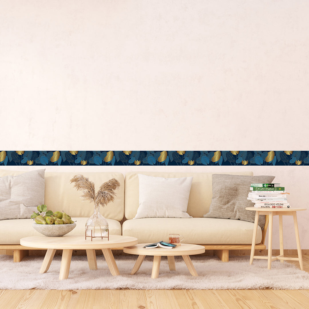 Самозалепващ фриз Сини листа 138/500 см