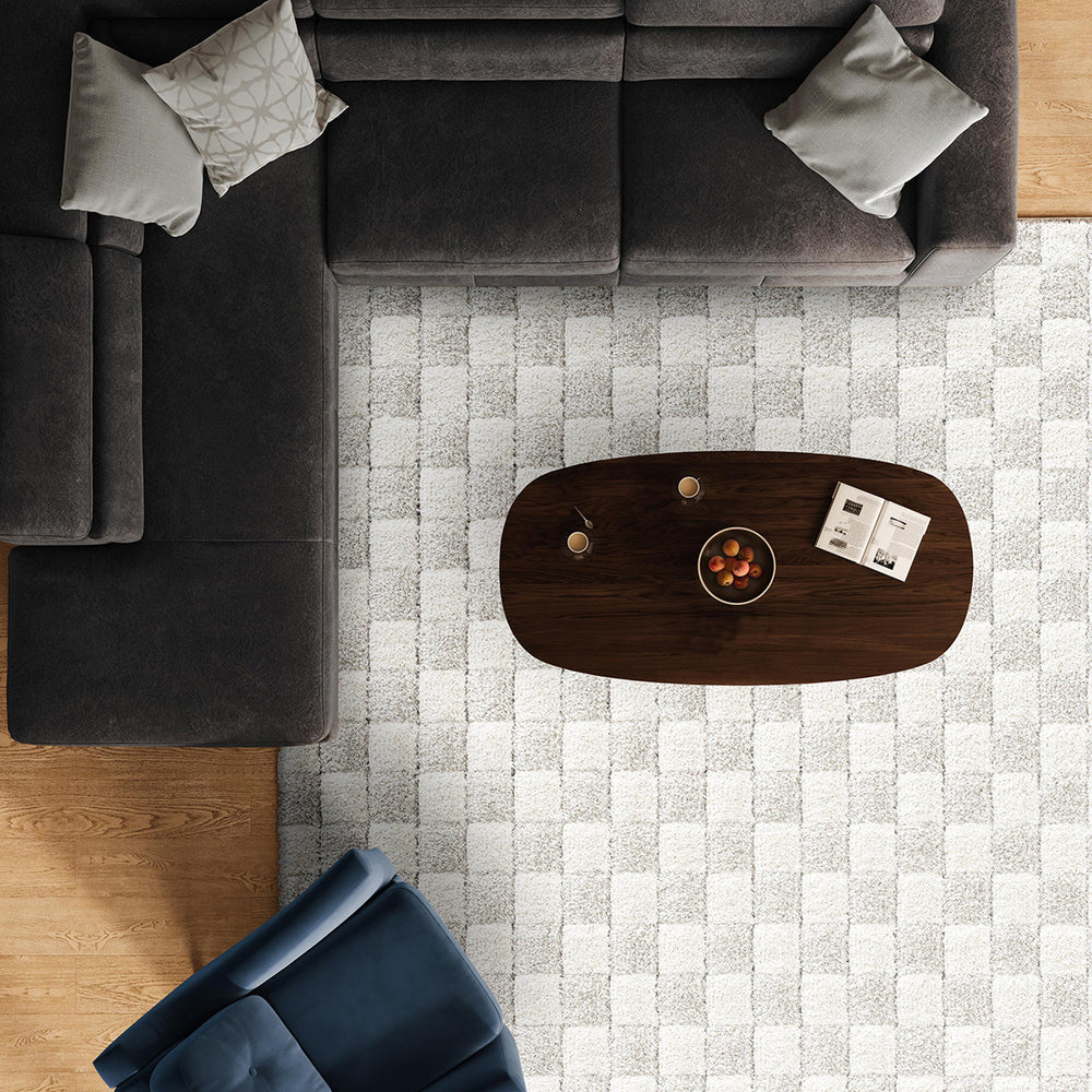 Пухкав шаги Килим Масаи Мозайка Кремаво Сиво Стандартен / 133х195 см