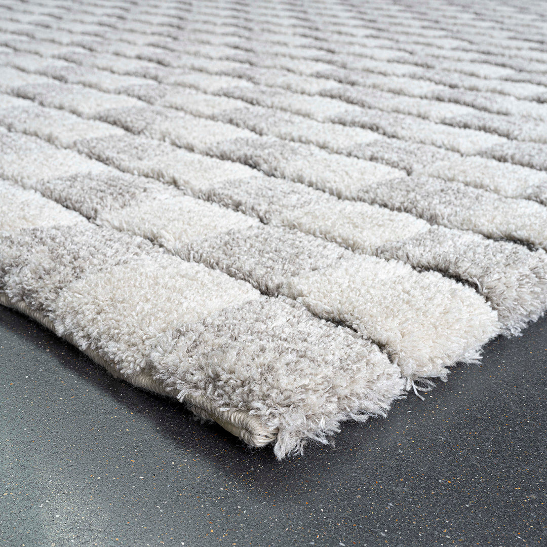 Пухкав шаги Килим Масаи Мозайка Кремаво Сиво Стандартен / 133х195 см