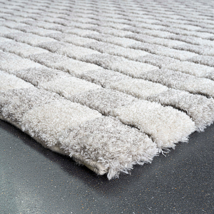 Пухкав шаги Килим Масаи Мозайка Кремаво Сиво Стандартен / 133х195 см