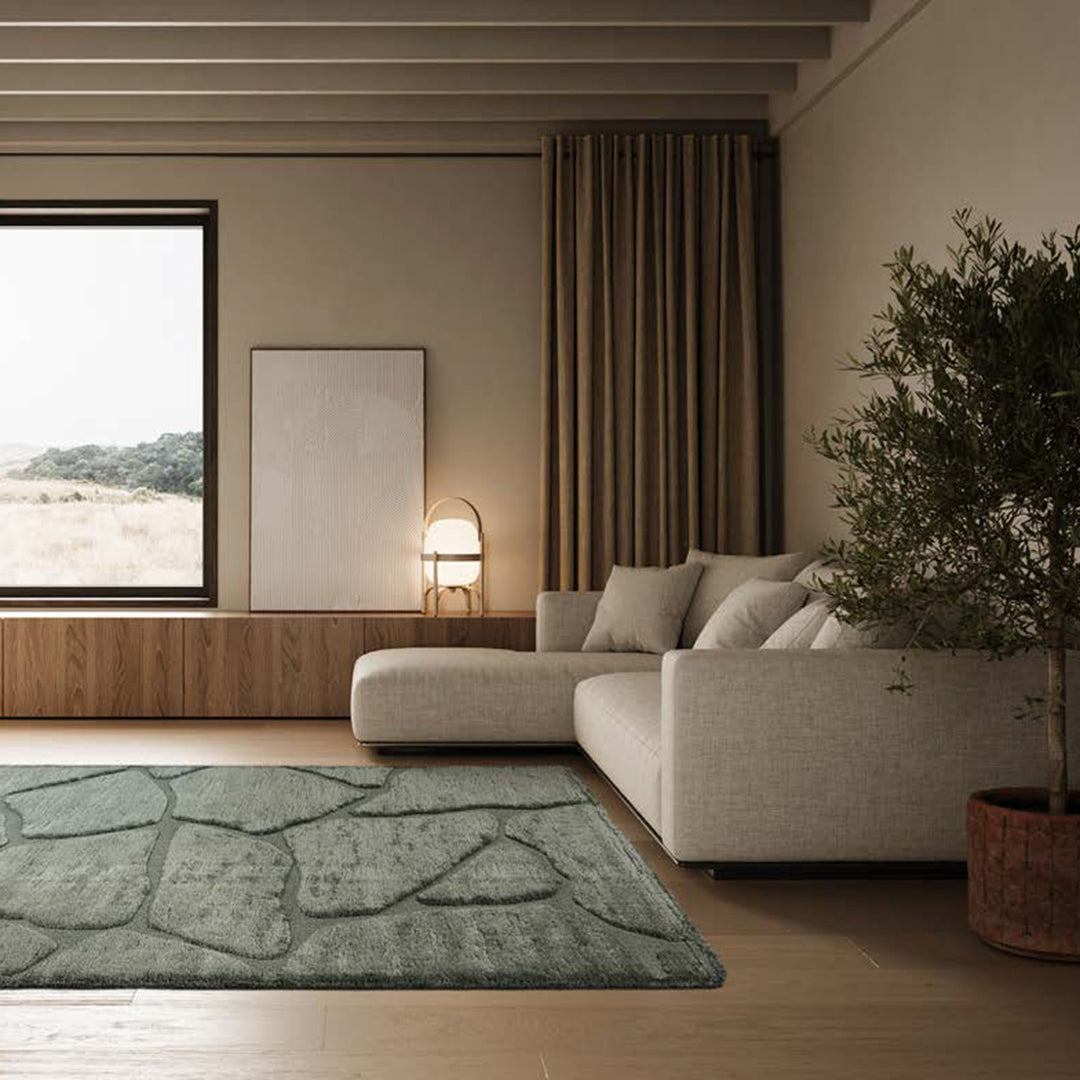 Пухкав шаги Килим Масаи Мозайка Клетки Зелено Стандартен / 133х195 см