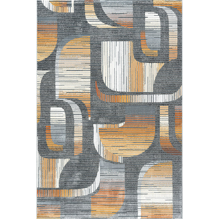 Релефен Килим Каньон Оранжеви Фигури Сиво Стандартен / 133х195 см