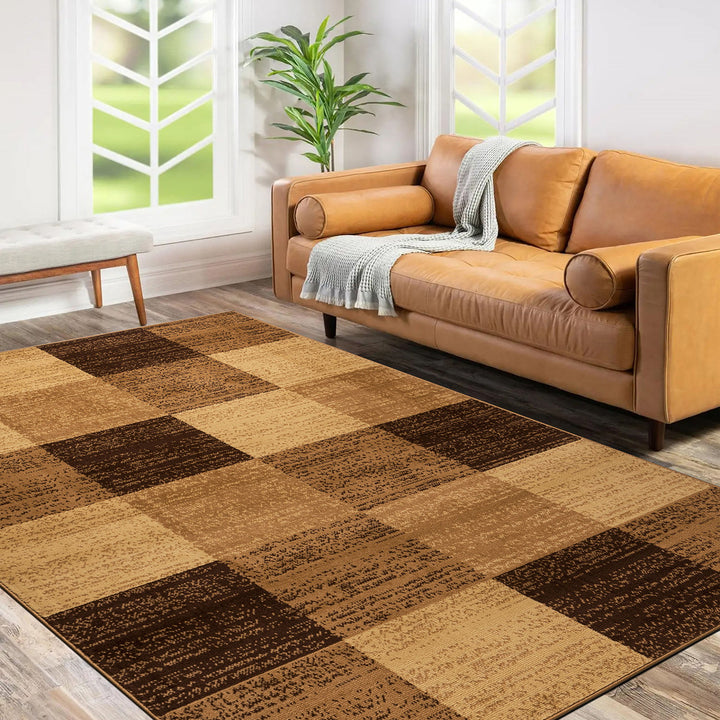 Бюджетен Килим Lanu Квадрати Бежово Стандартен / 100х150 см