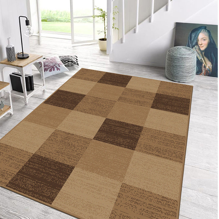 Бюджетен Килим Lanu Квадрати Бежово Стандартен / 100х150 см