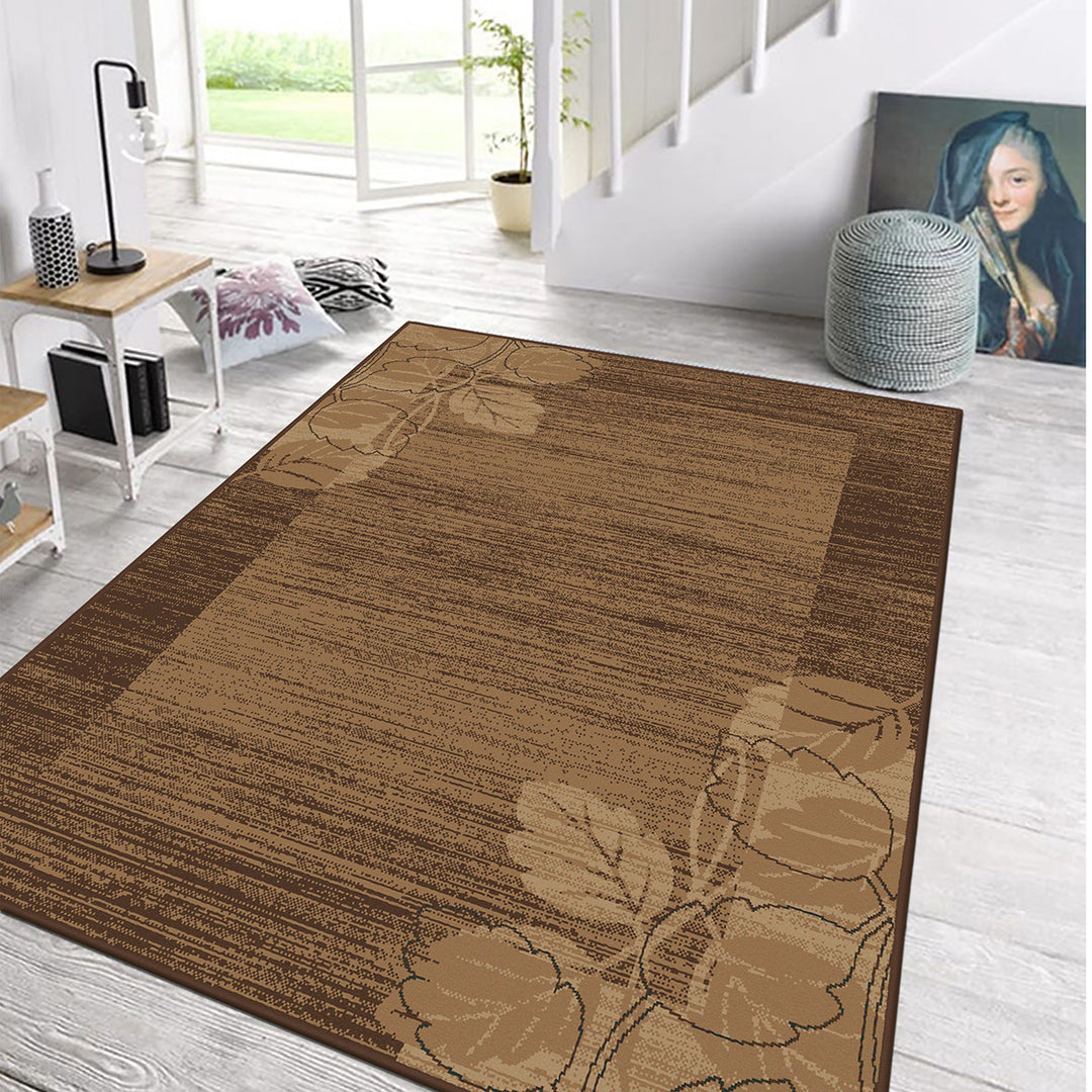Бюджетен Килим Lanu Рамка листа Кафяво Стандартен / 100х150 см
