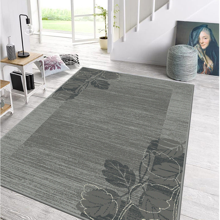 Бюджетен Килим Lanu Рамка листа Сиво Стандартен / 100х150 см