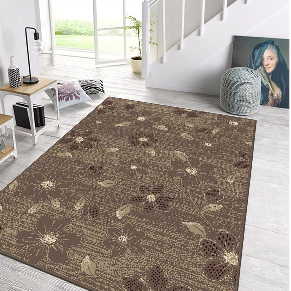 Бюджетен Килим Lanu Цветя Кафяво Стандартен / 100х150 см