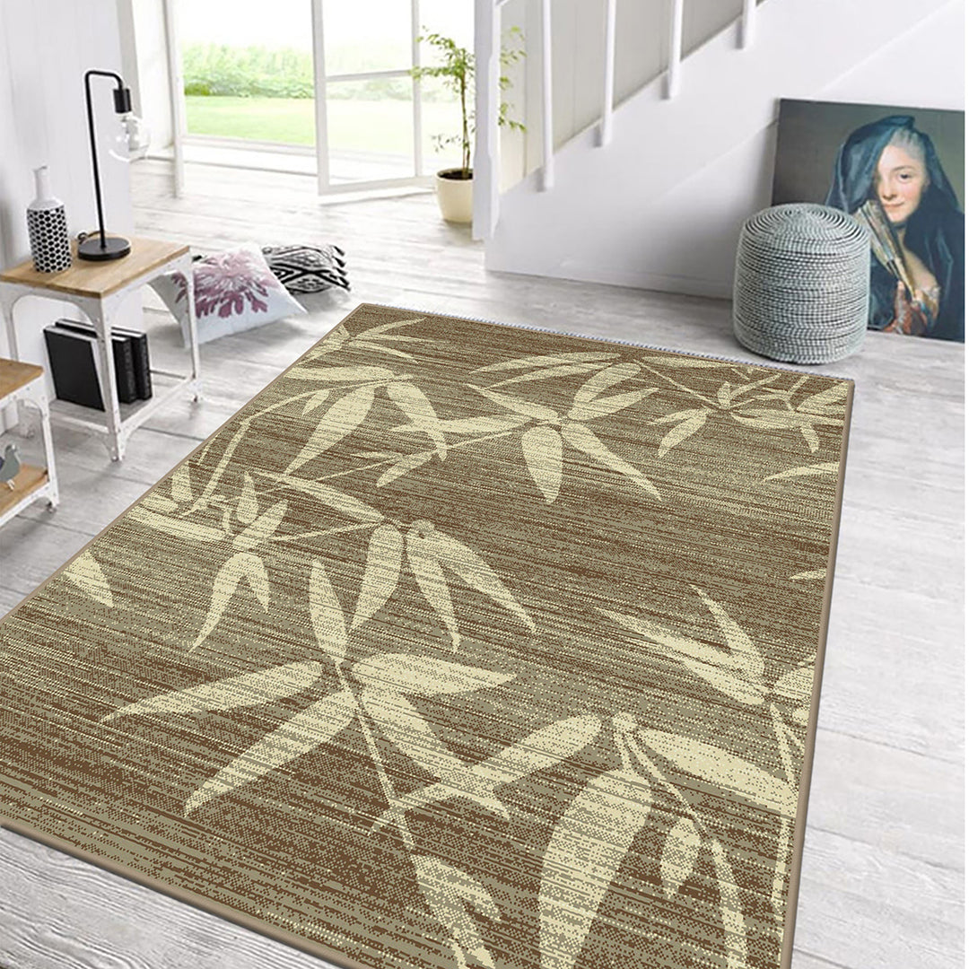 Бюджетен Килим Lanu Бежови Листа Кафяво Стандартен / 100х150 см