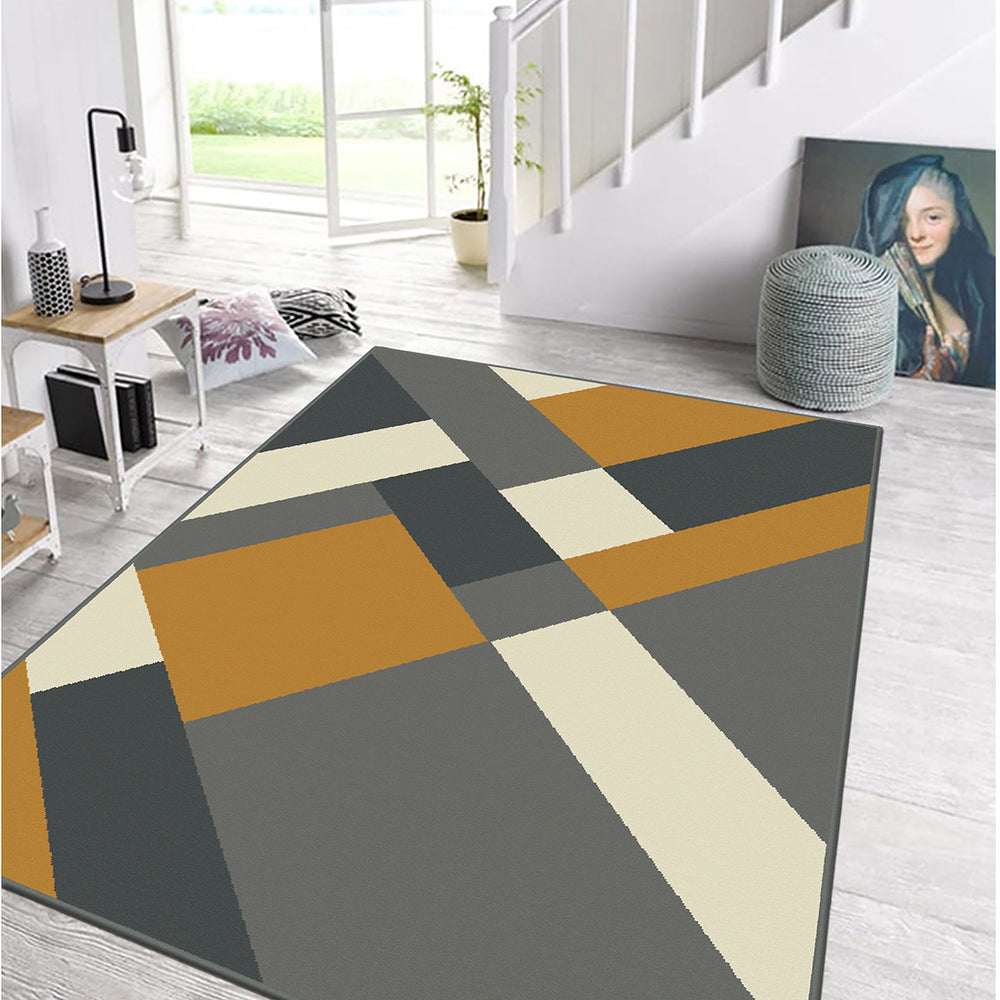 Бюджетен Килим Lanu Диагонали Сиво-жълто Стандартен / 100х150 см