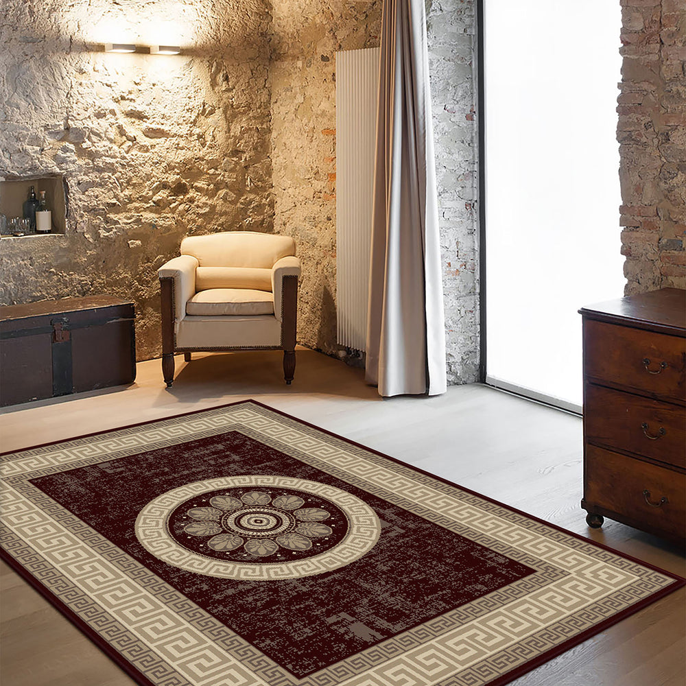 Бюджетен Килим Lanu Меандър рамка Кафяво Стандартен / 100х150 см