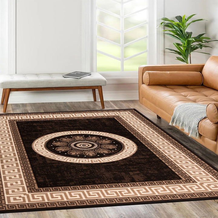 Бюджетен Килим Lanu Меандър рамка Кафяво Стандартен / 100х150 см