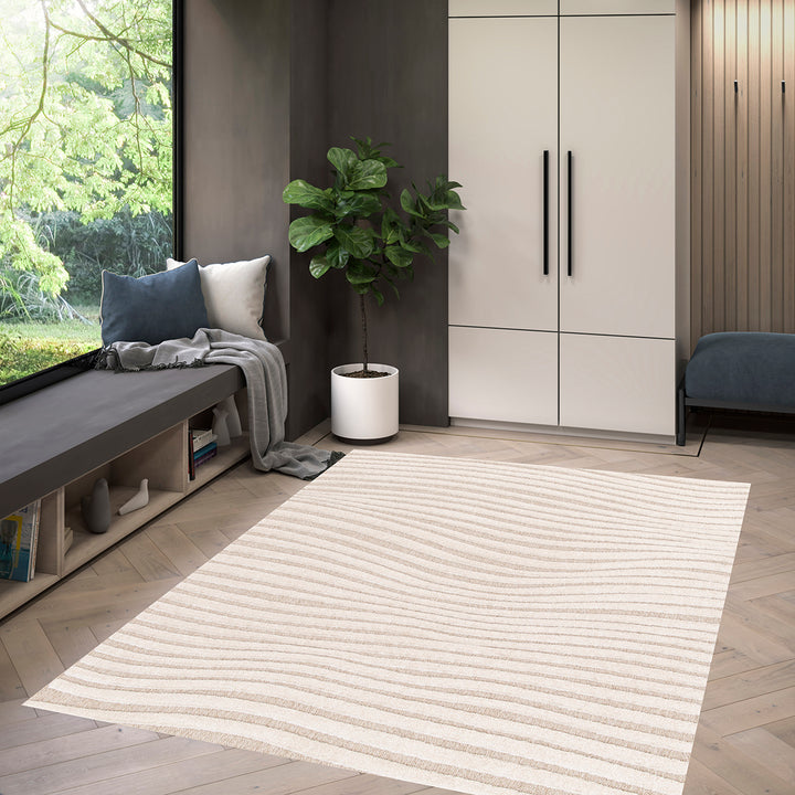 Релефен Килим Вълни Крем-бежово Дезърт Стандартен / 120х170 см