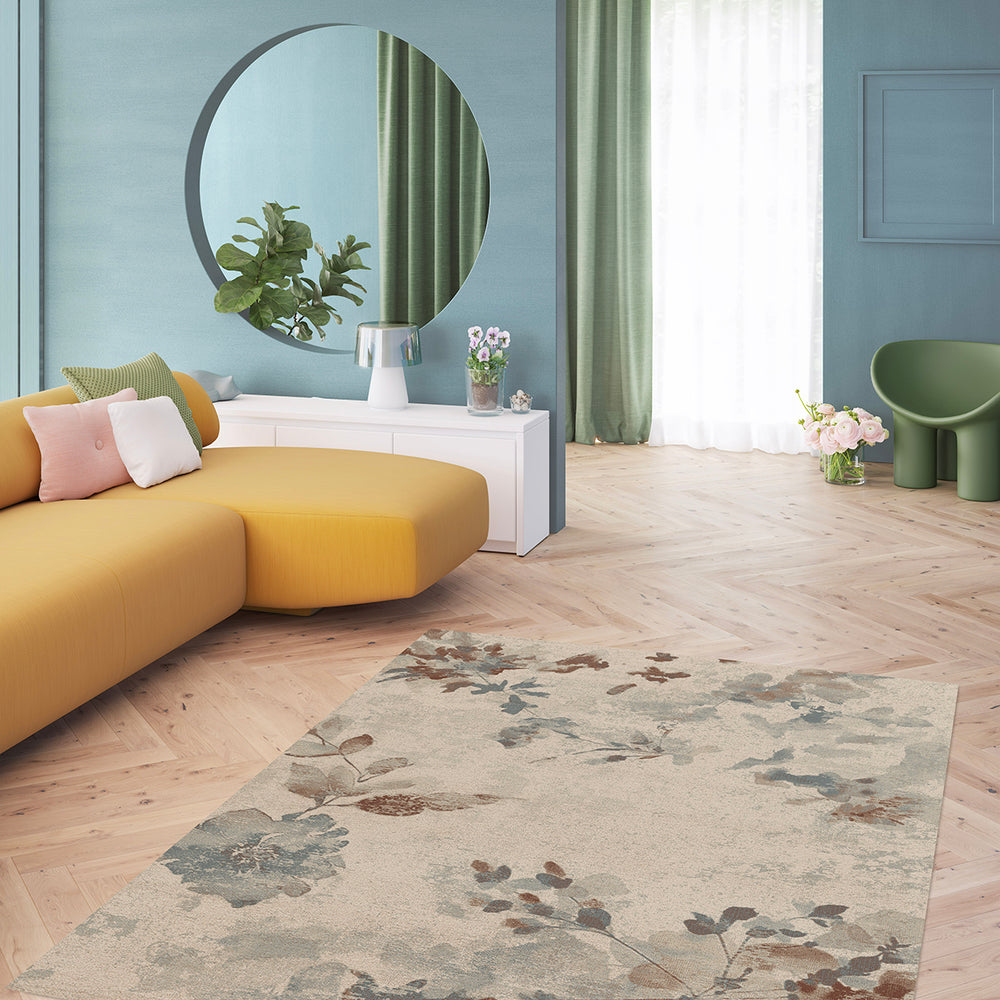 Модерен Килим Акварелни цветя Ръжда сиво Ревери Стандартен / 120х170 см