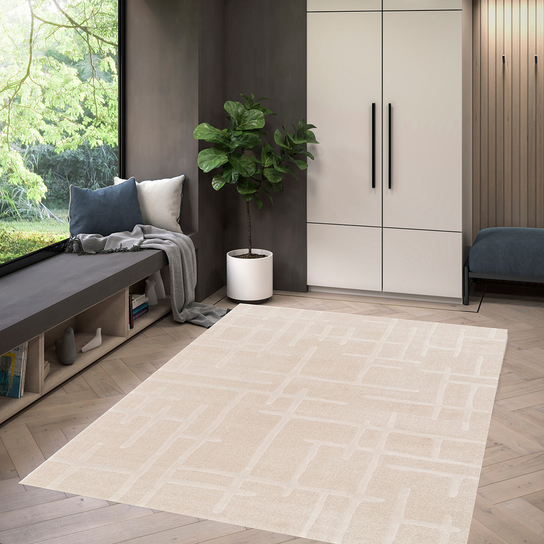 Модерен Килим Черти Крем-бежово Тесоро Стандартен / 120х170 см