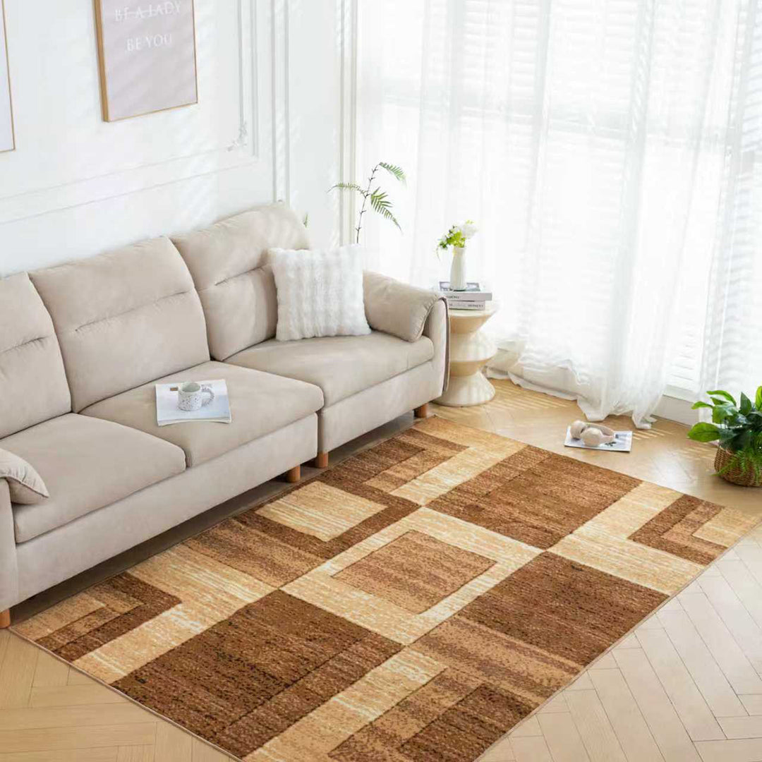 Мокетен Килим Лооп Квадрати Бежово-кафяво Стандартен / 140х200 см